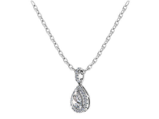 Pear Three Claw Pendant with Diamond Set Halo and Bale 5x3mm