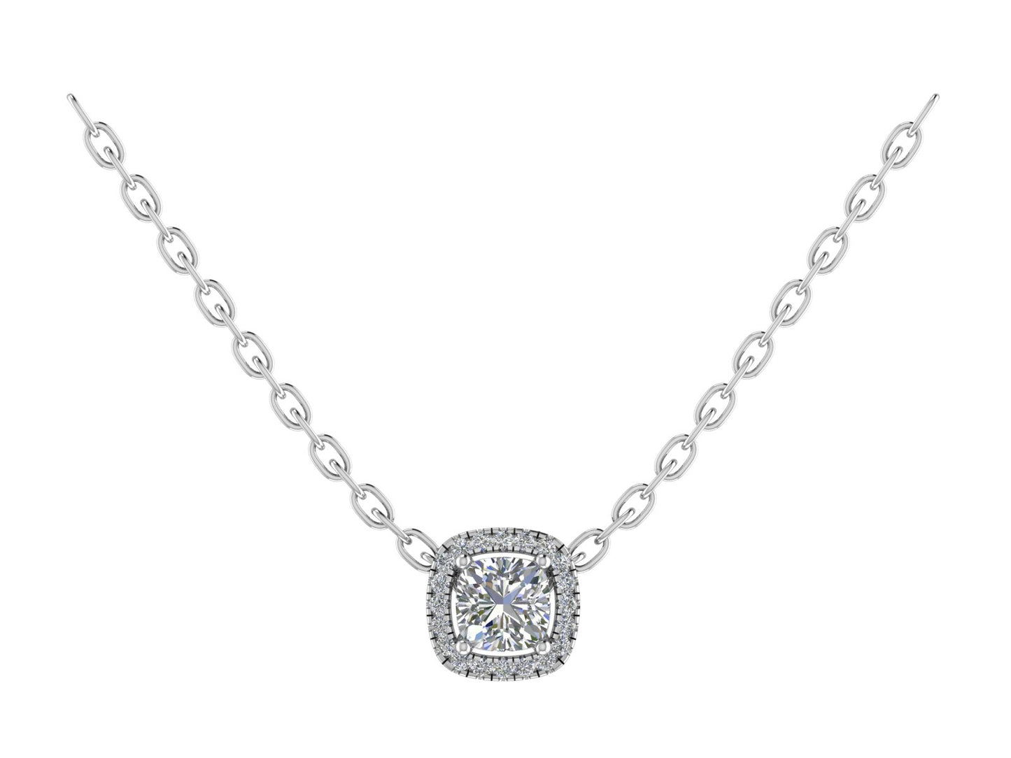 Cushion Four Claw Pendant with Diamond Halo 5mm