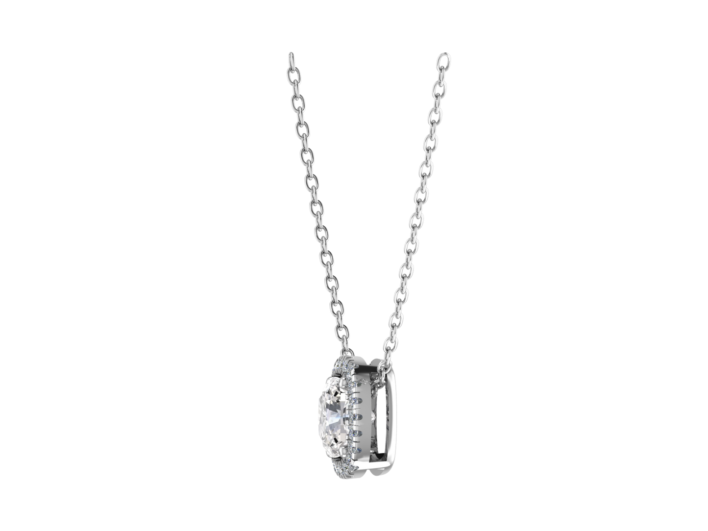 Cushion Four Claw Pendant with Diamond Halo 5mm