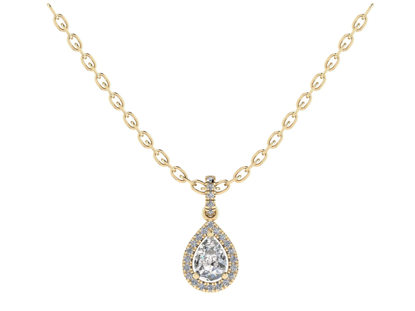 Pear Three Claw Pendant with Diamond Set Halo and Bale 5x3mm