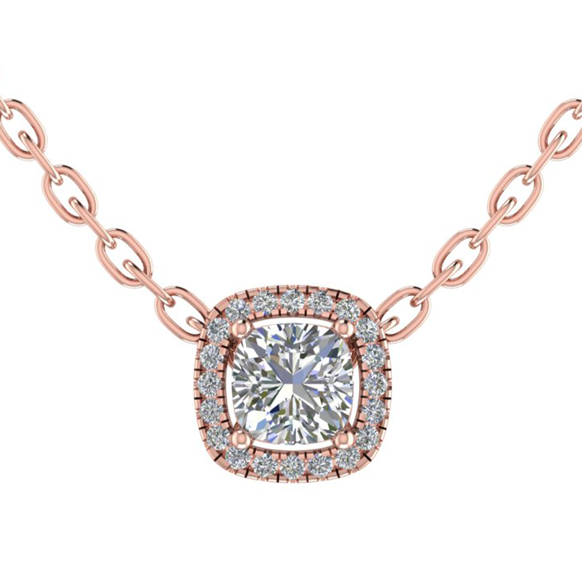 Cushion Four Claw Pendant with Diamond Halo 5mm