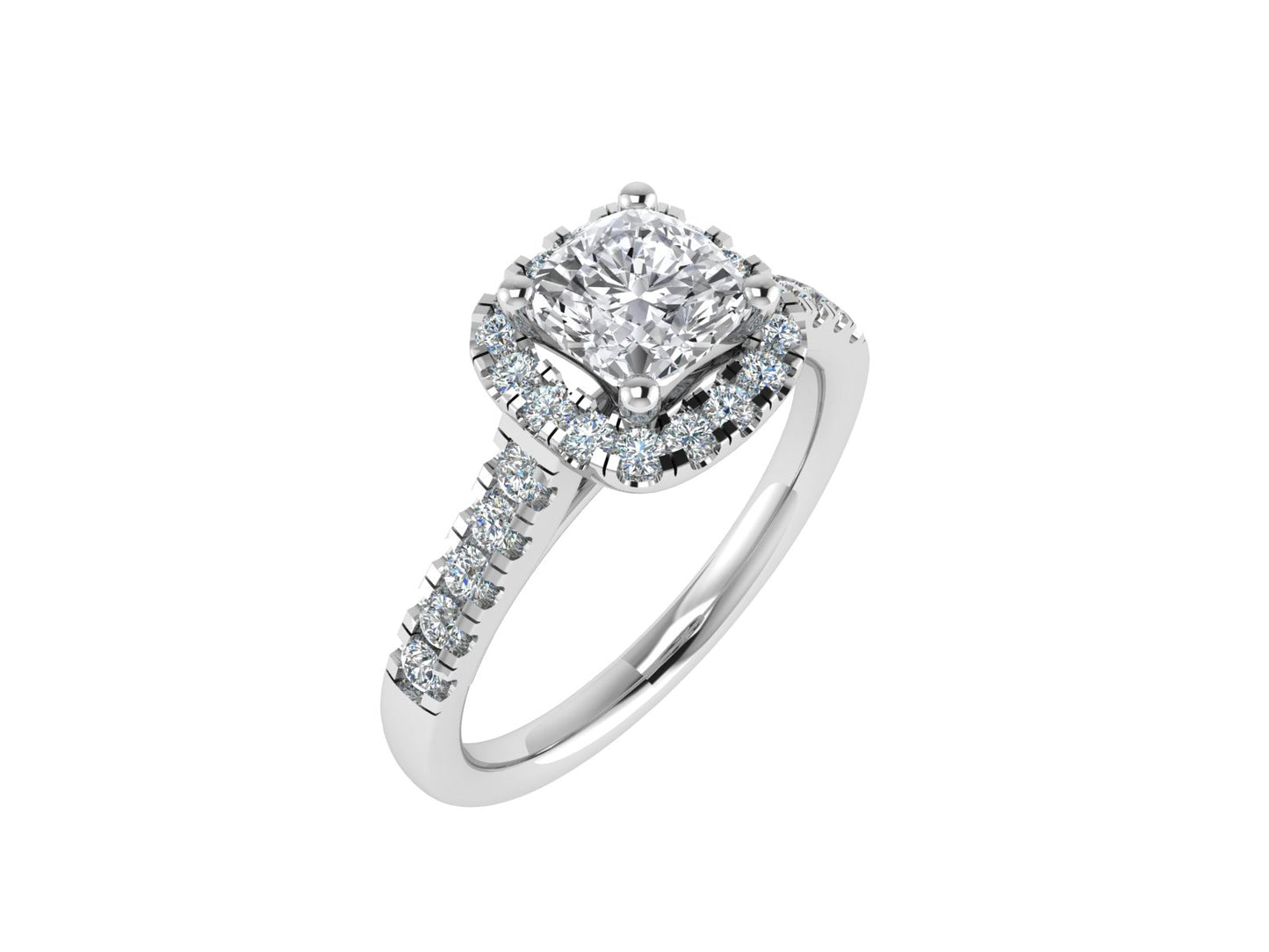 4mm Cushion Ring with Diamond Halo & Diamond set shoulders
