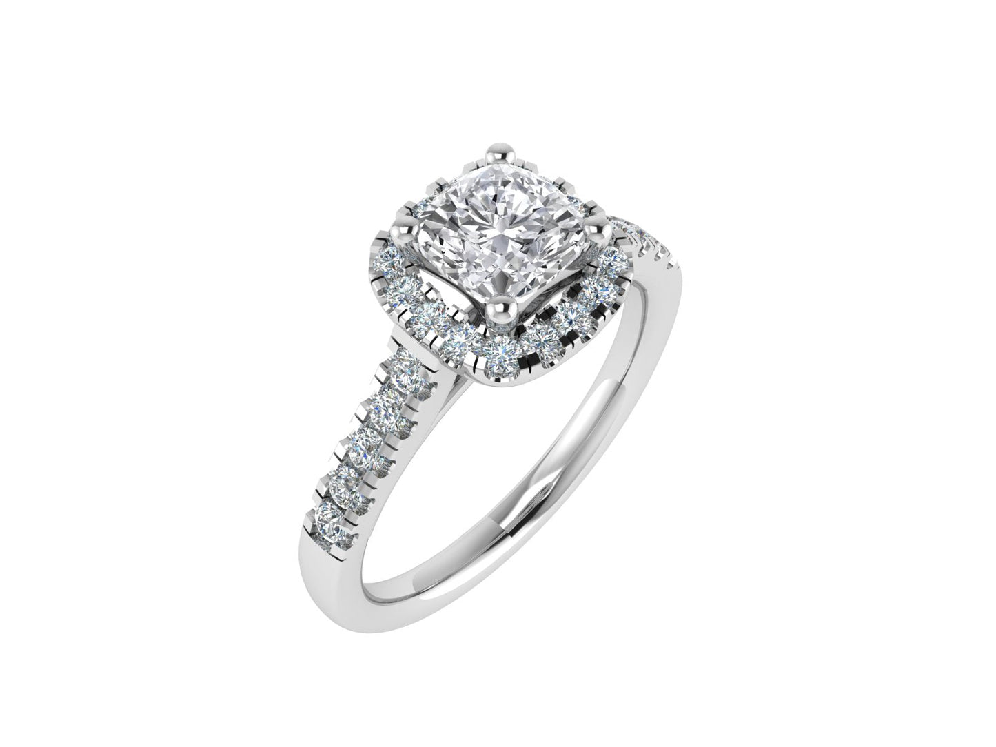 6mm Cushion Ring with Diamond Halo & Diamond set shoulders