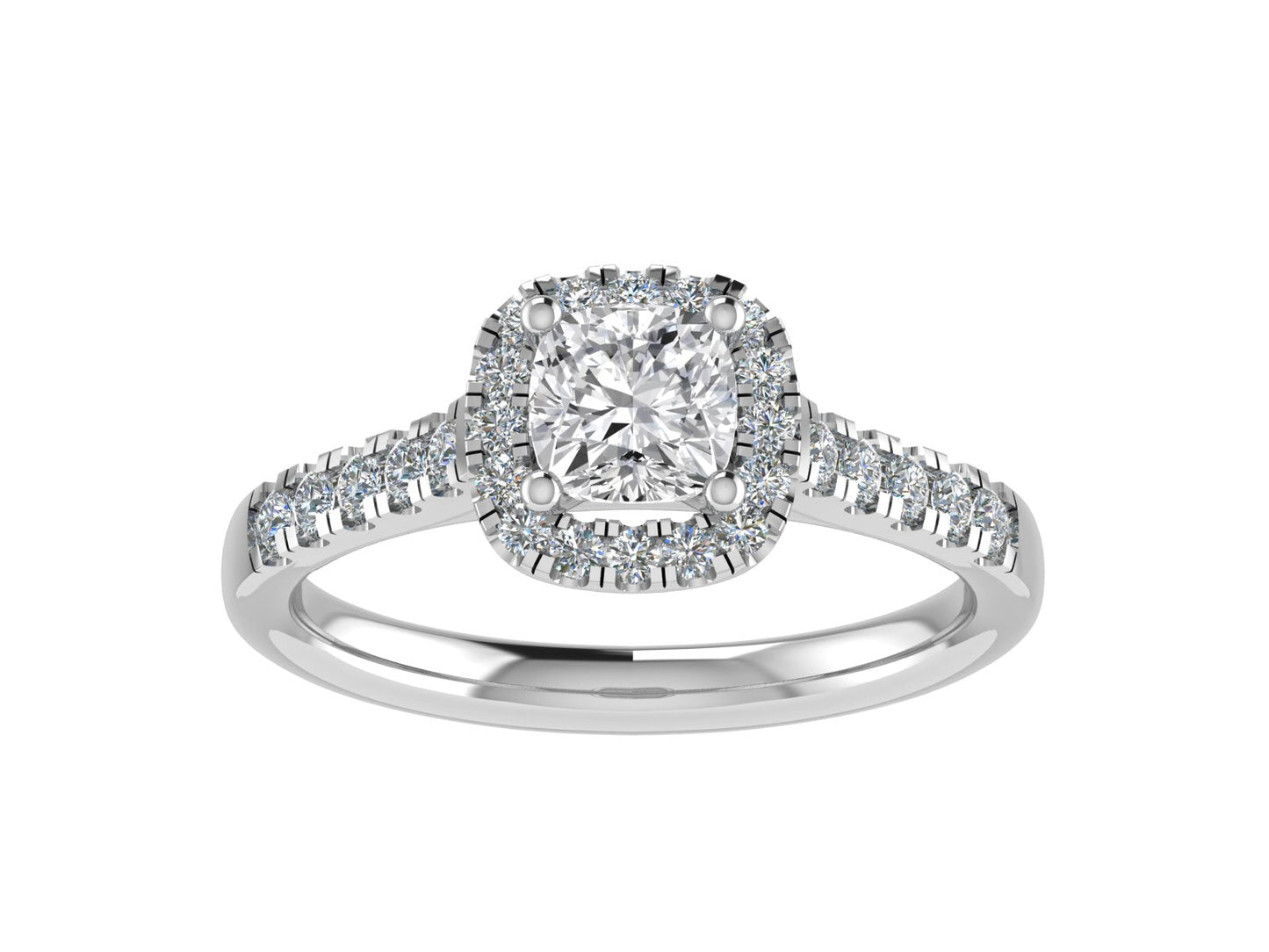 5mm Cushion Ring with Diamond Halo & Diamond set shoulders