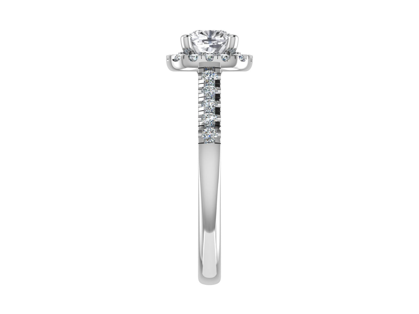 4mm Cushion Ring with Diamond Halo & Diamond set shoulders