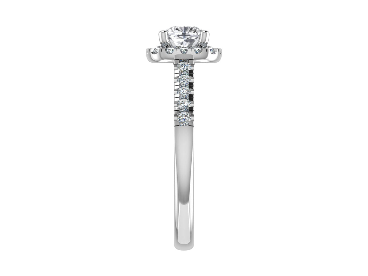 5mm Cushion Ring with Diamond Halo & Diamond set shoulders