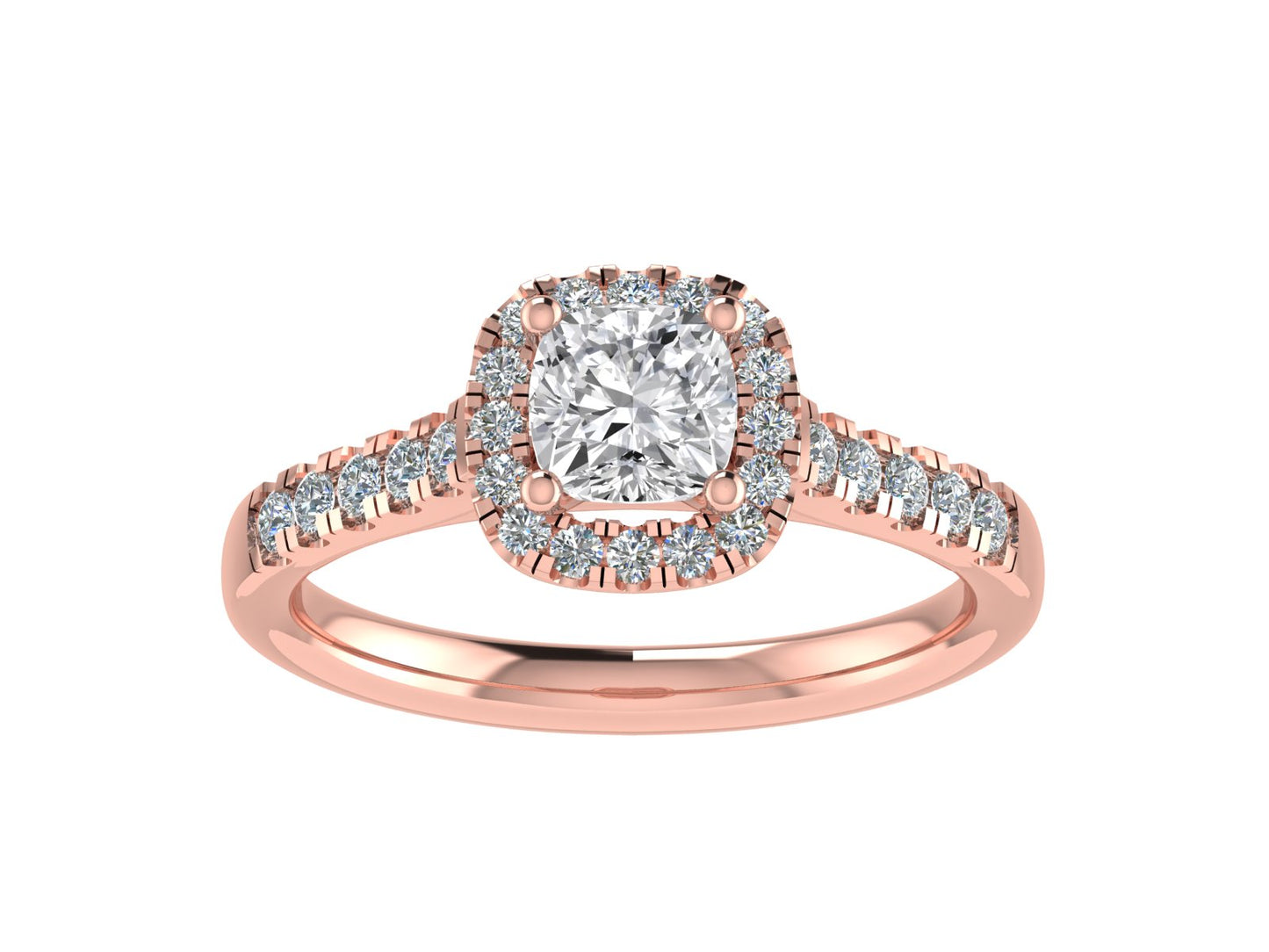 4mm Cushion Ring with Diamond Halo & Diamond set shoulders