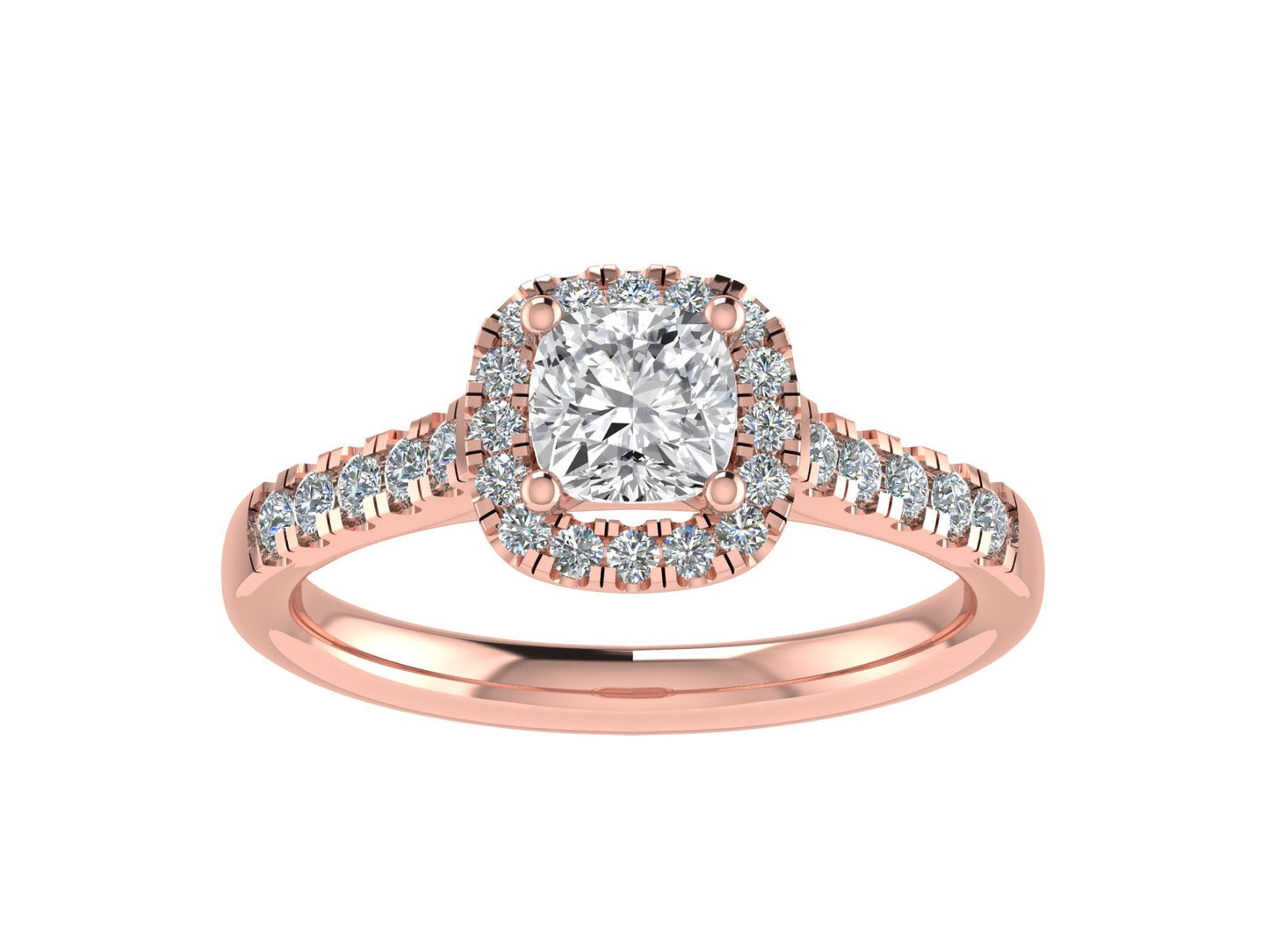 5mm Cushion Ring with Diamond Halo & Diamond set shoulders