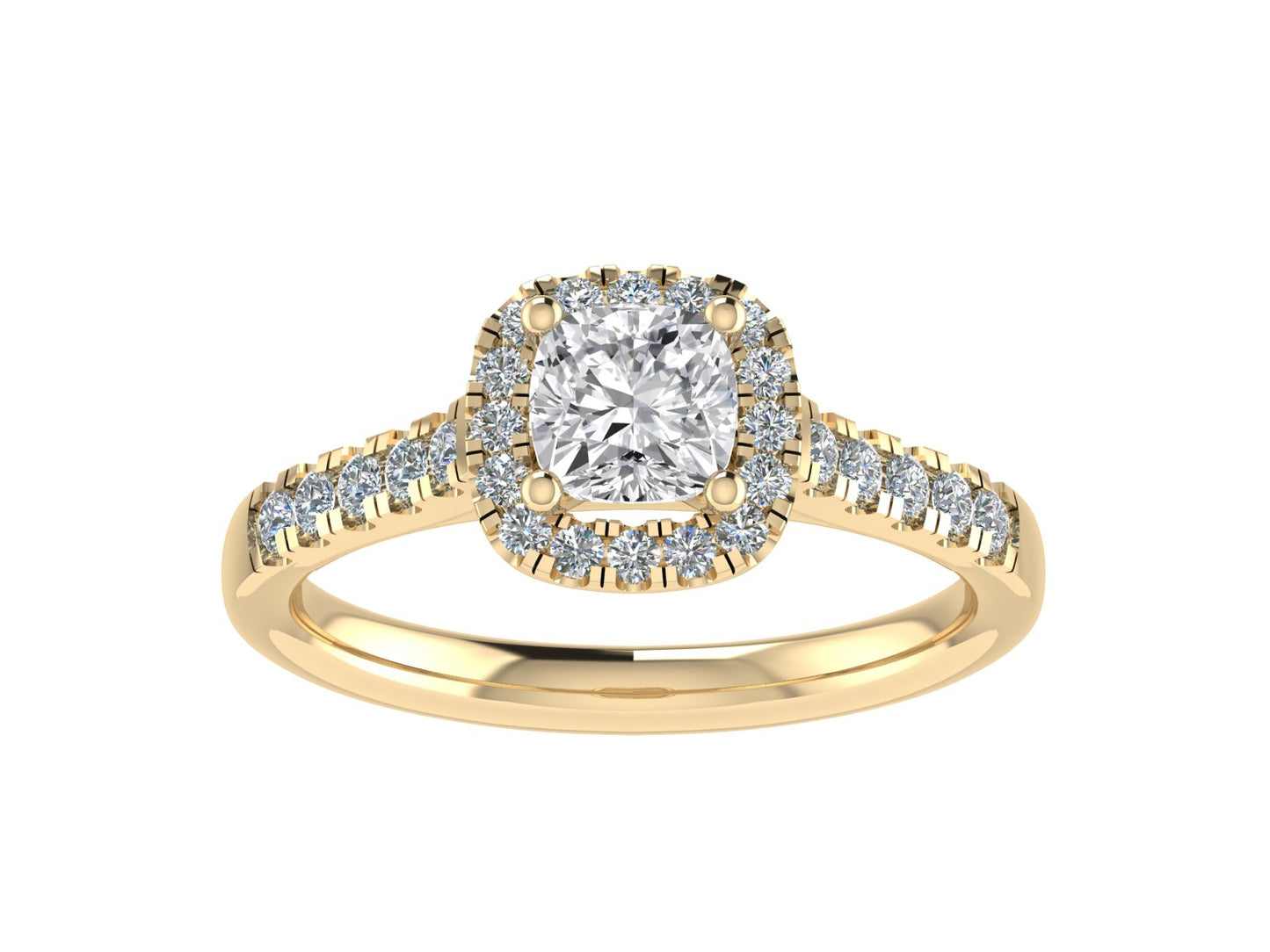 4mm Cushion Ring with Diamond Halo & Diamond set shoulders