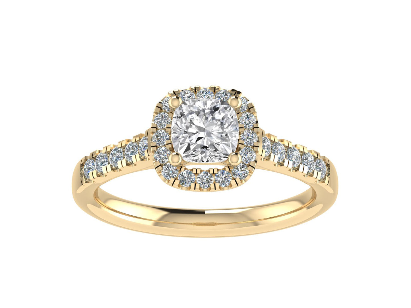 5mm Cushion Ring with Diamond Halo & Diamond set shoulders
