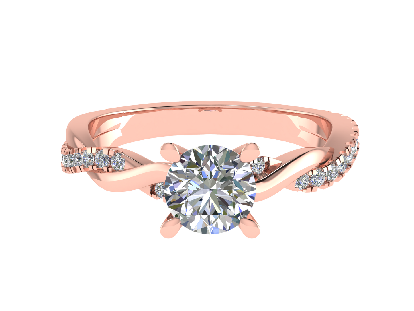 Round Ring with Diamond set shoulders and twisted band 7mm