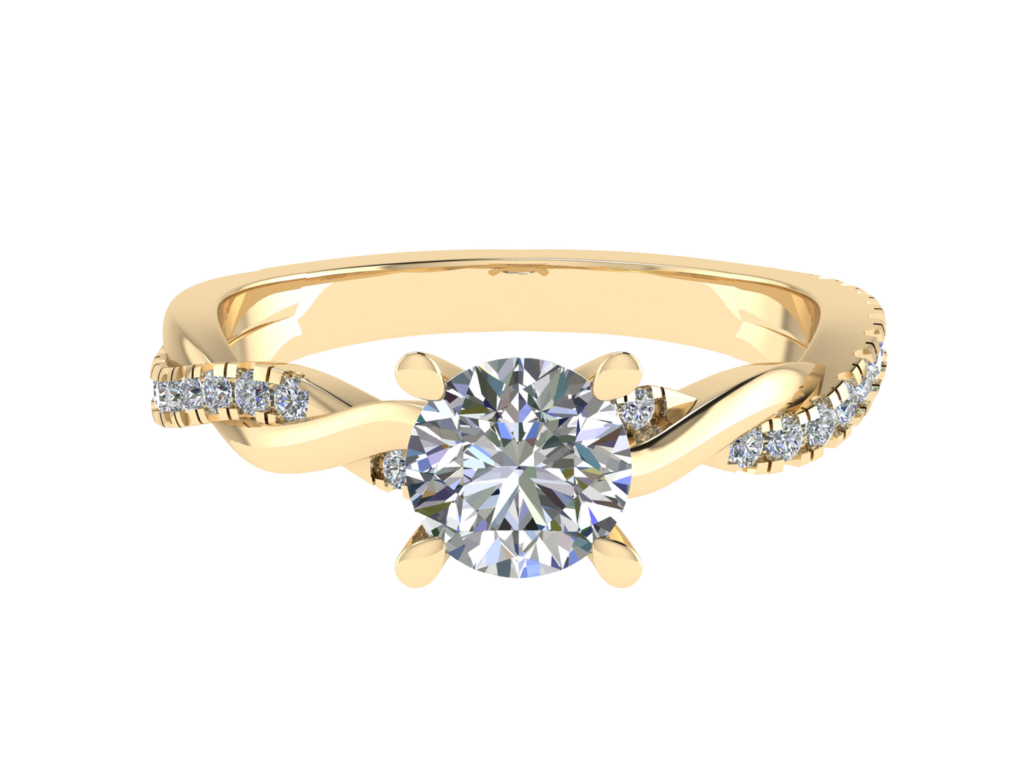 Round Ring with Diamond set shoulders and twisted band 7mm