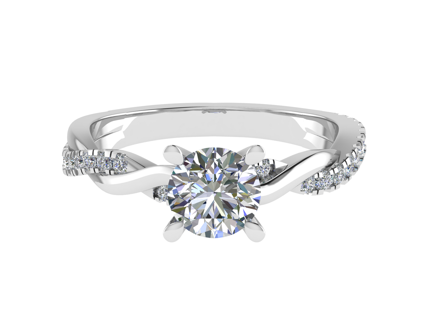 Round Ring with Diamond set shoulders and twisted band 7mm
