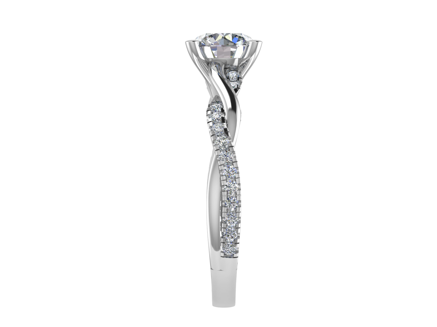 Round Ring with Diamond set shoulders and twisted band 7mm