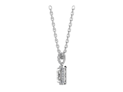 Emerald cut Four Claw Pendant with Diamond Set Halo and Bale 6x4