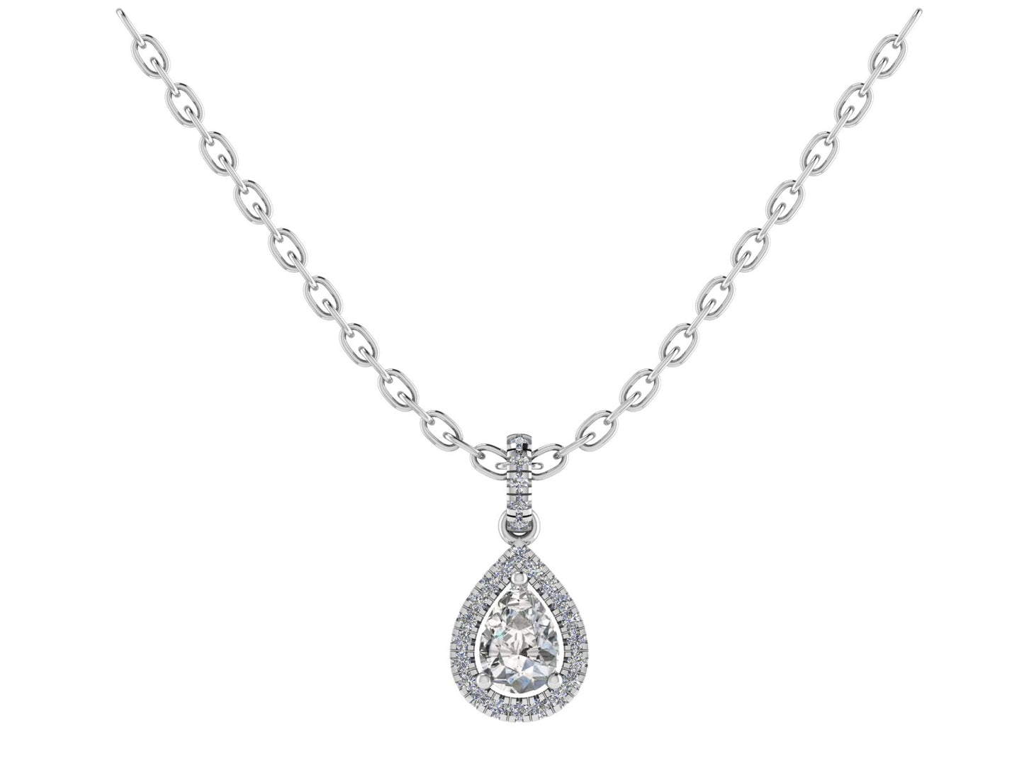 Pear Three Claw Pendant with Diamond Set Halo and Bale 8x5mm