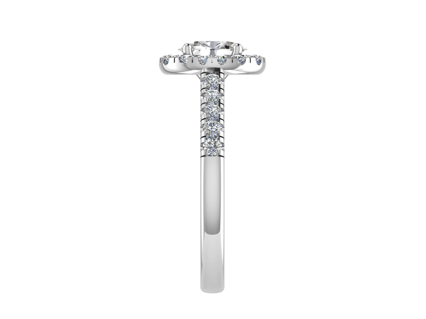 Oval Ring with Diamond Halo and Diamond set shoulders 6.5x4.5mm
