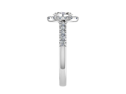 Oval Ring with Diamond Halo and Diamond set shoulders 6.5x4.5mm