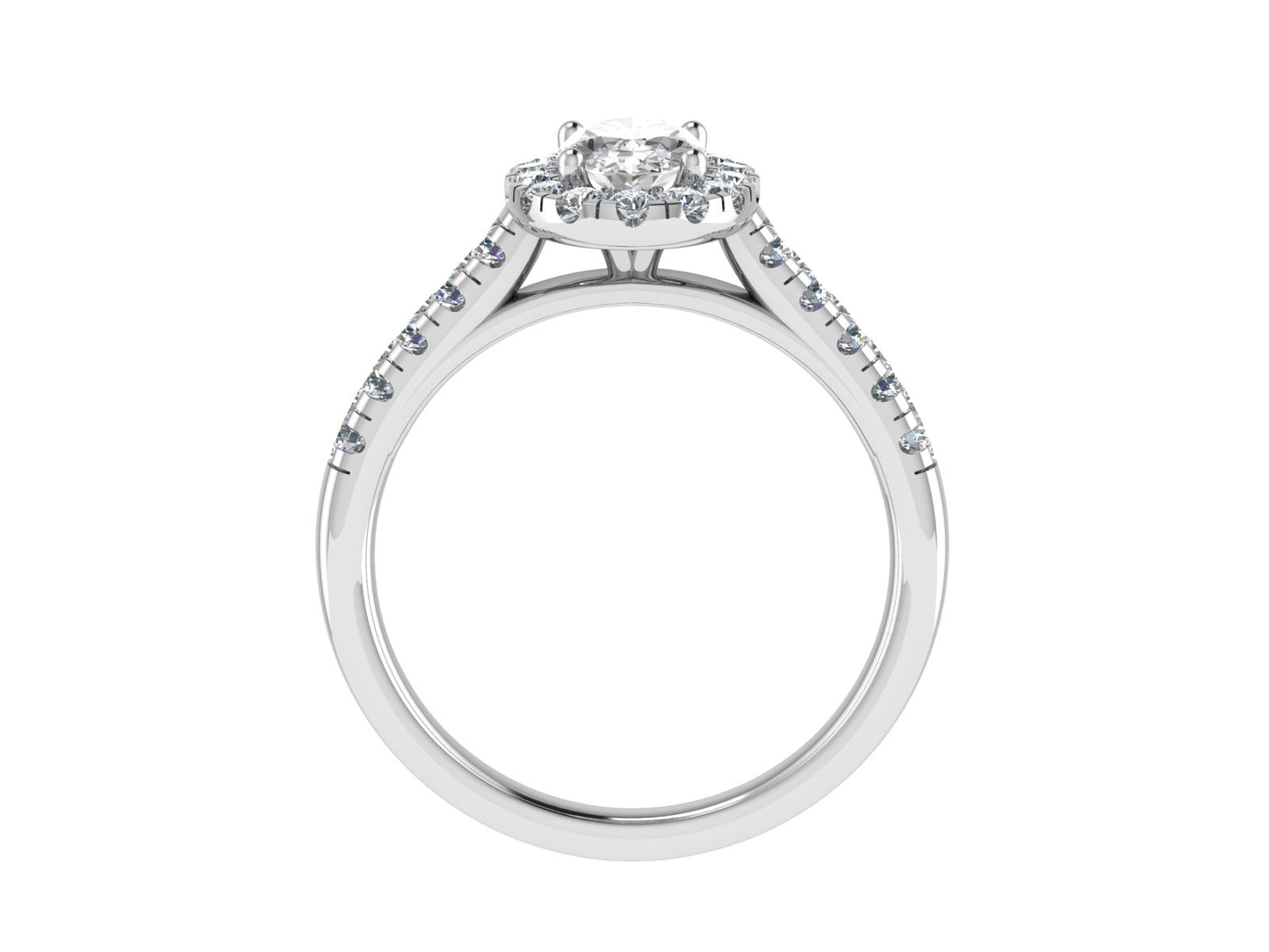 Oval Ring with Diamond Halo and Diamond set shoulders 6.5x4.5mm