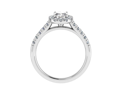 Oval Ring with Diamond Halo and Diamond set shoulders 6.5x4.5mm