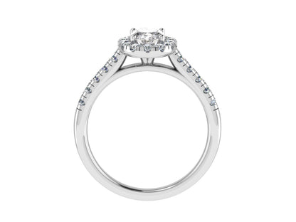 Oval Ring with Diamond Halo and Diamond set shoulders 5 x 3mm