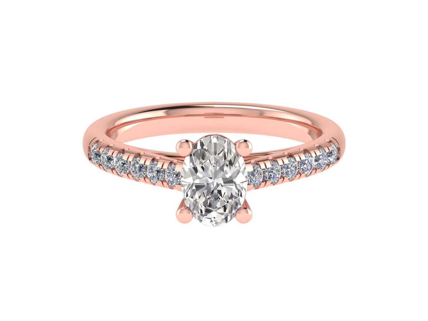 Oval Ring with Diamond set shoulders 6 x 4mm