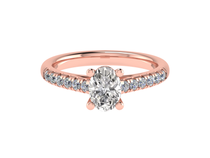 Oval Ring with Diamond set shoulders 9 x 7mm