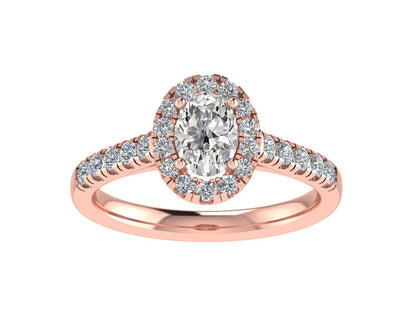 Oval Ring with Diamond Halo and Diamond set shoulders 6.5x4.5mm
